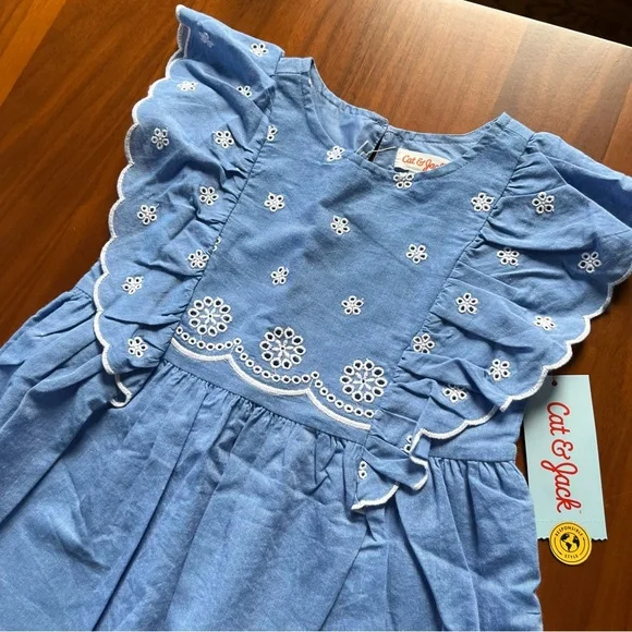 CAT & JACK | NWT Blue chambray eyelet dress NWT 3T - Picture 2 of 5